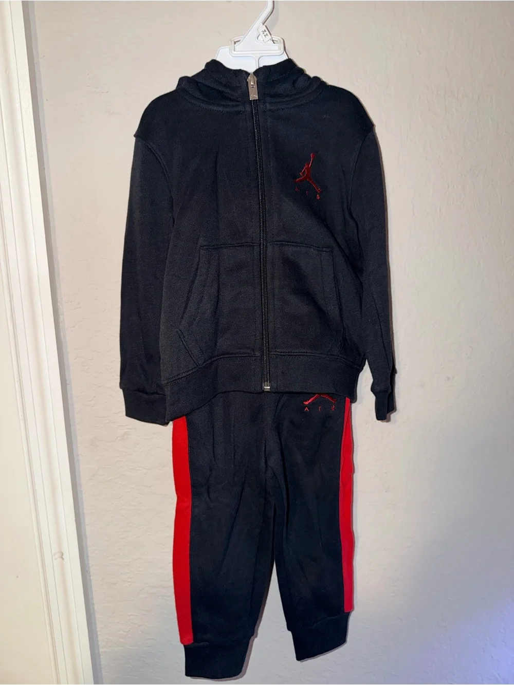 Nike Jordan Air Toddler 2-Piece Black Red Hoodie & Jogger Set 24M